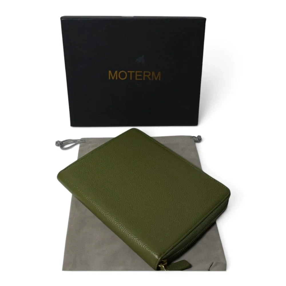 MOTERM Zip Around Planner Cover B6 Pebbled Leather Olive Green Folio
